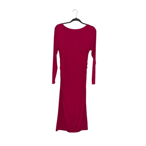 J Peterman Secret Keeper Dress Red Lipstick Long Sleeve Ruched Knit Stretch - Picture 3 of 6